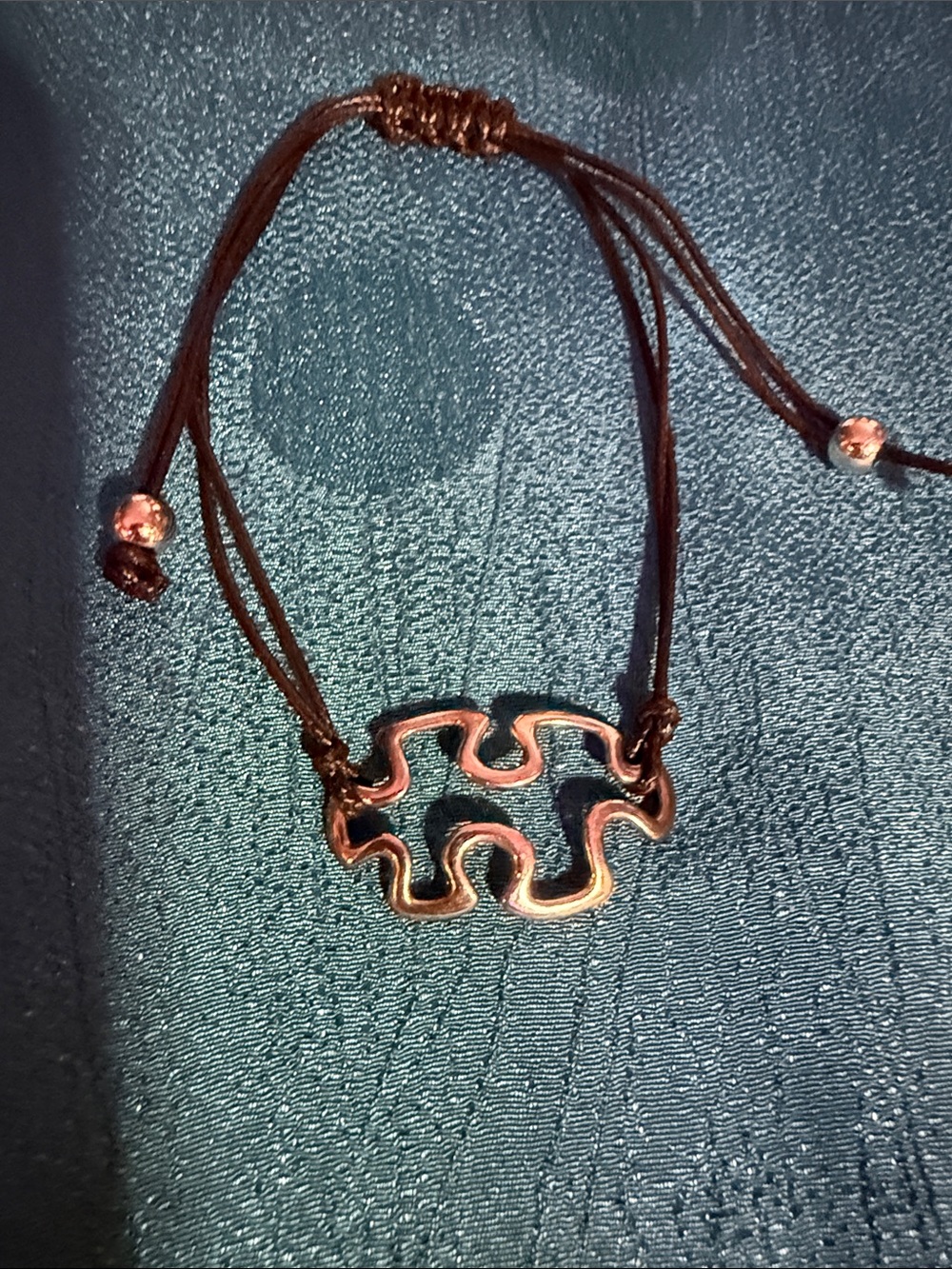 Adjustable Puzzle Piece Bracelet in Brown Cord